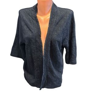 Jigsaw Women's Linen Silk Open Front Embroidered Cardigan Shrug Size Large Black